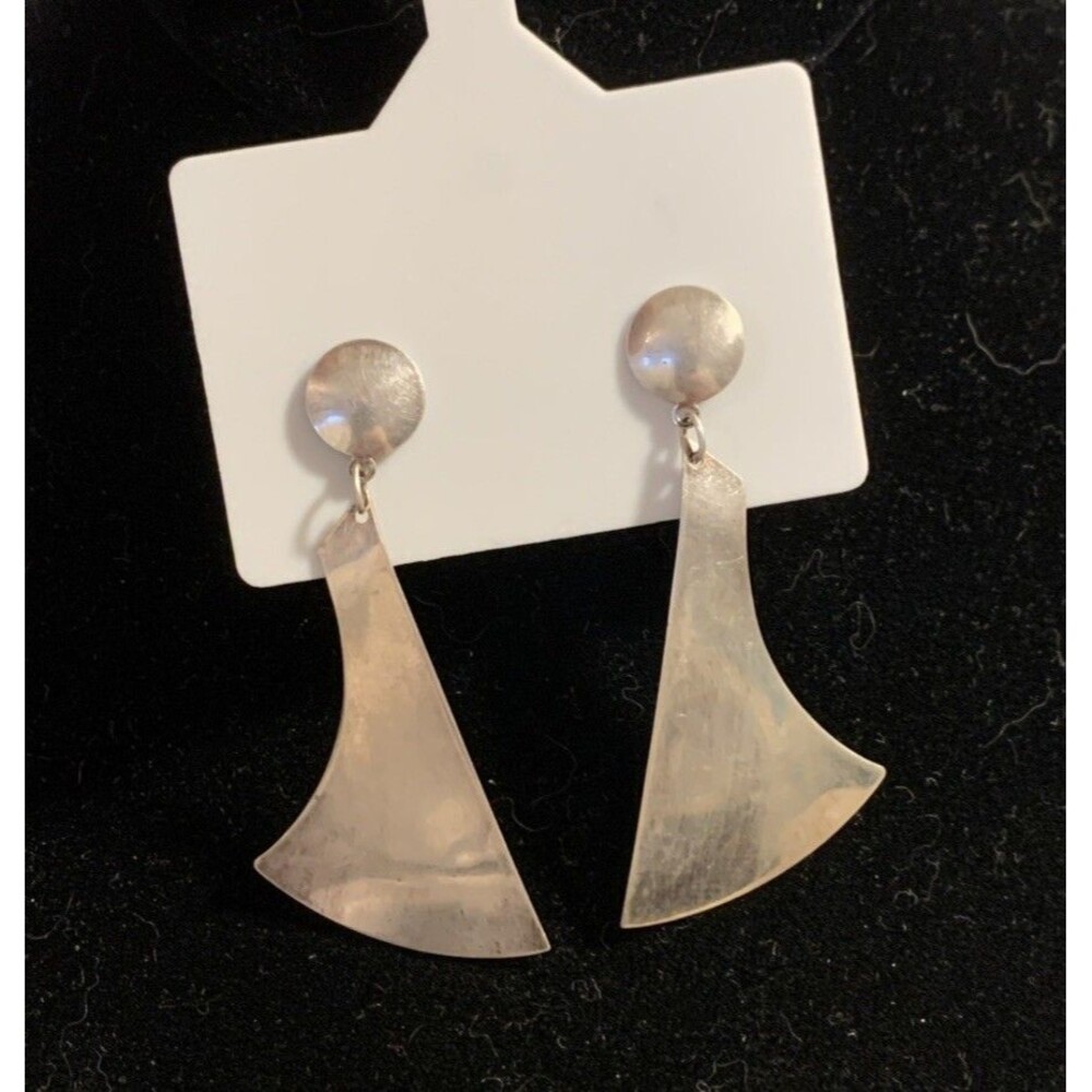 Vintage UnoAerre Sterling Silver Geometric Abstract Earrings Modernist Boho